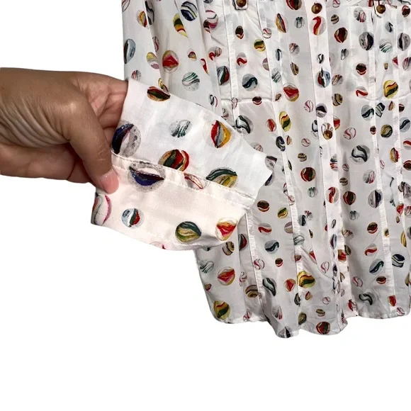 * Rare Anthropologie Losing my Marbles White Multicolor Button Down Shirt - Picture 4 of 8